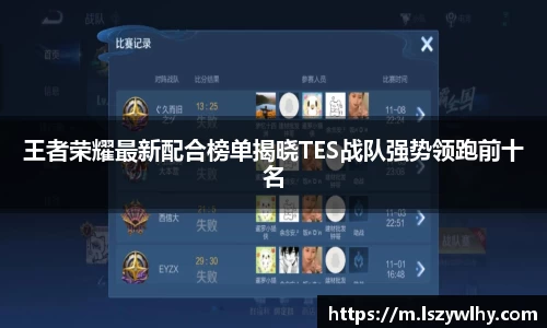 王者荣耀最新配合榜单揭晓TES战队强势领跑前十名