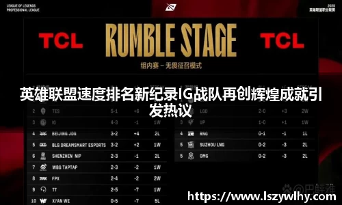 英雄联盟速度排名新纪录IG战队再创辉煌成就引发热议